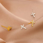 Minimal Quiet Shine S925 Faith Cross Earrings in Dual Color