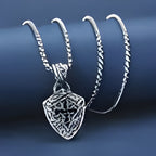 Ornate Shield-Shaped Crucifix Necklace with Black Zircons Inlays