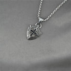 Ornate Shield-Shaped Crucifix Necklace with Black Zircons Inlays