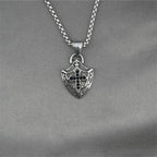 Ornate Shield-Shaped Crucifix Necklace with Black Zircons Inlays