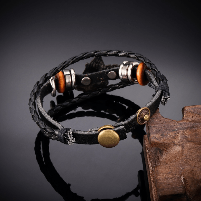 Retro-Style Praying Hands Bracelet GOD BLESS ME Black Braided Design