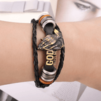 Retro-Style Praying Hands Bracelet GOD BLESS ME Black Braided Design