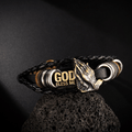 Retro-Style Praying Hands Bracelet GOD BLESS ME Black Braided Design