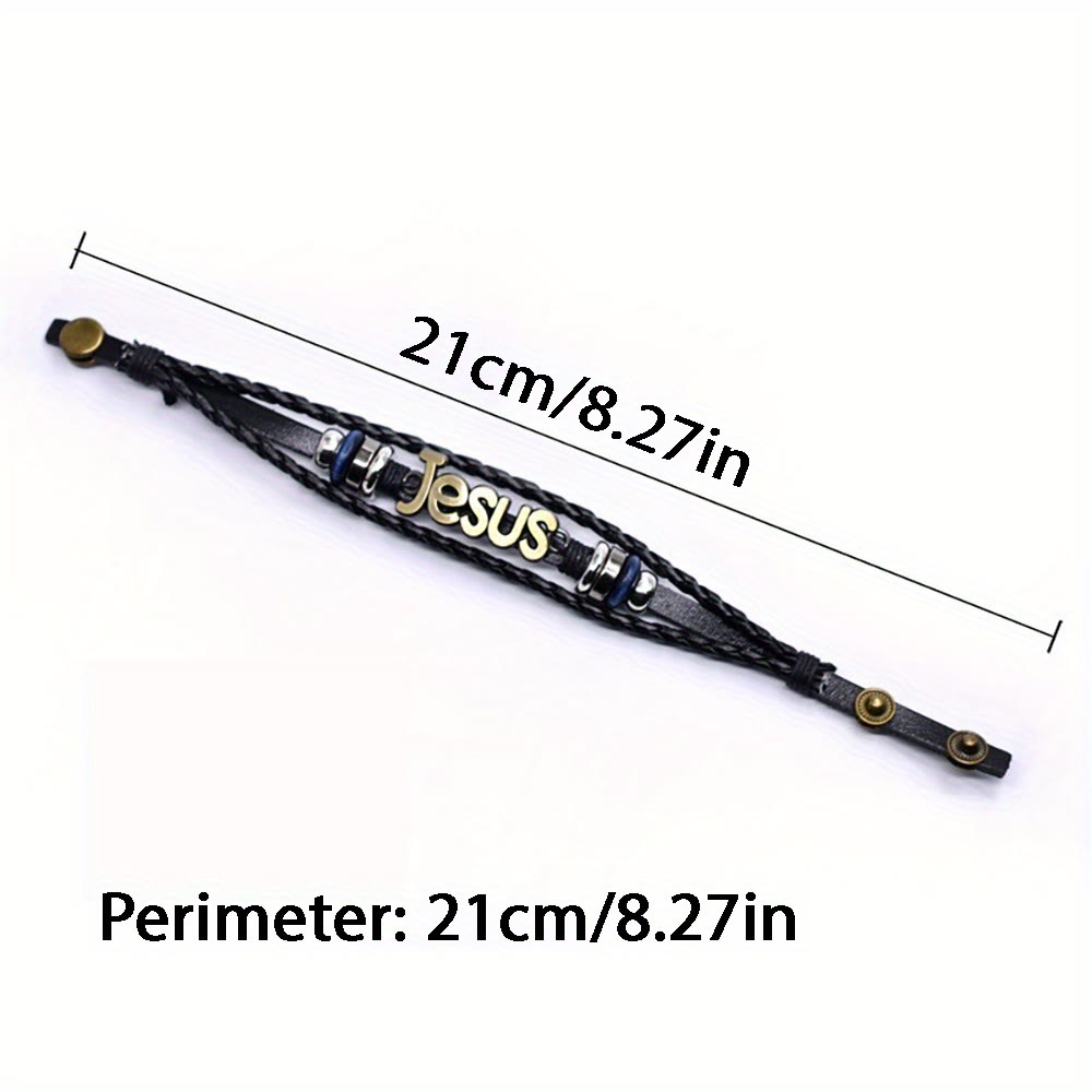 Two-Tone Jesus Charm Bracelet on Black Braided Leather