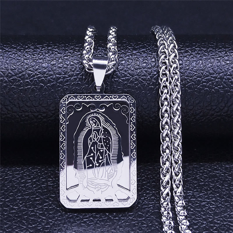Our Lady of Guadalupe Pendant Necklace with Heart-Edged Charm