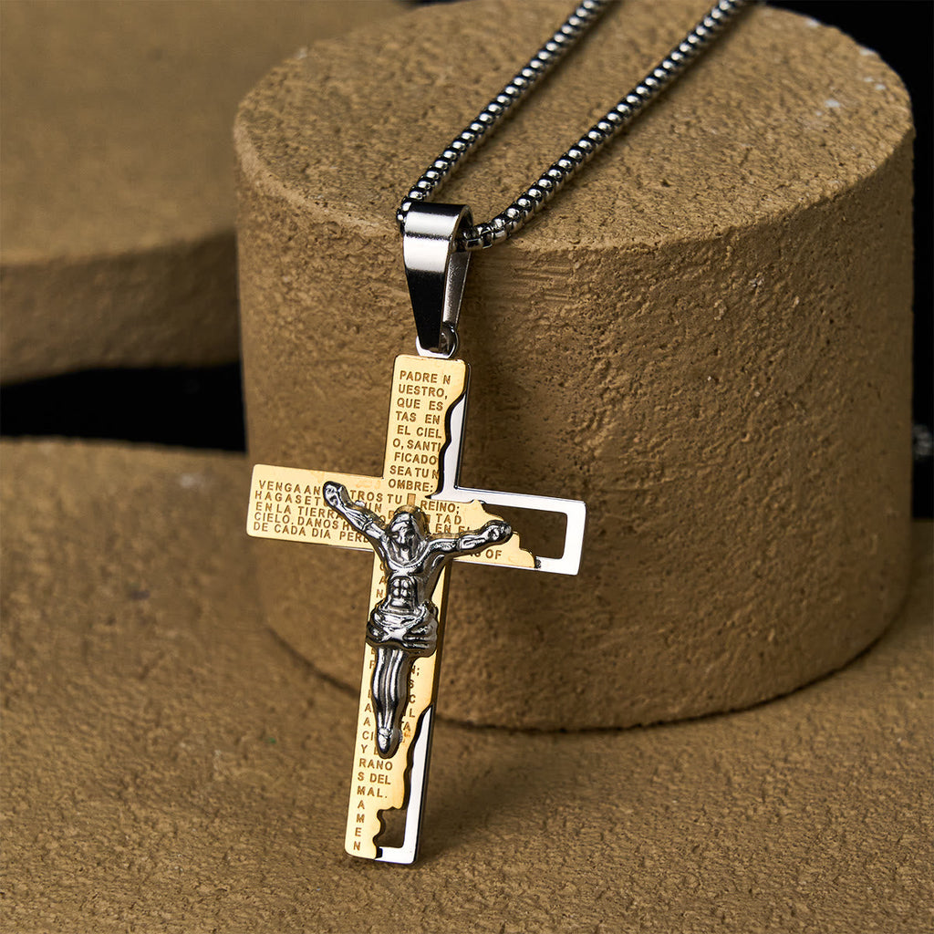 Lord's Prayer Inscription with Crucifix Necklace