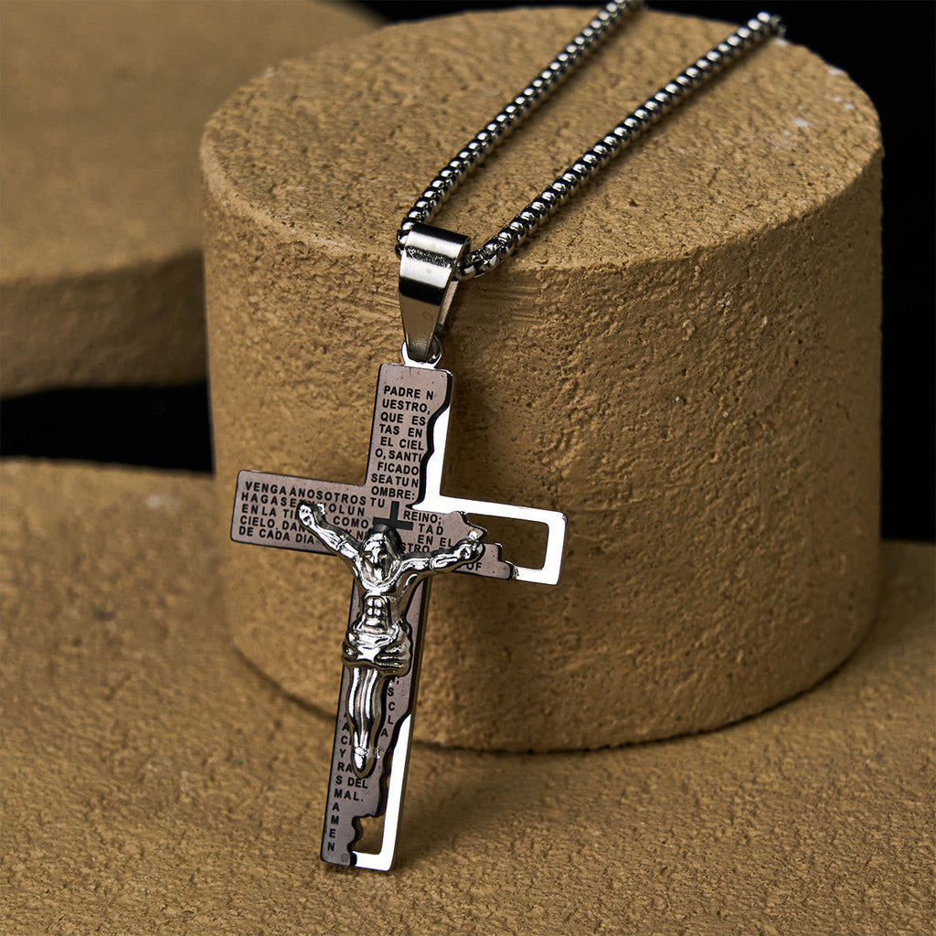 Lord's Prayer Inscription with Crucifix Necklace