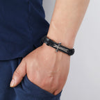 Rugged Faith Wrap Vintage Knot Cross with Scripture Bracelet in Black