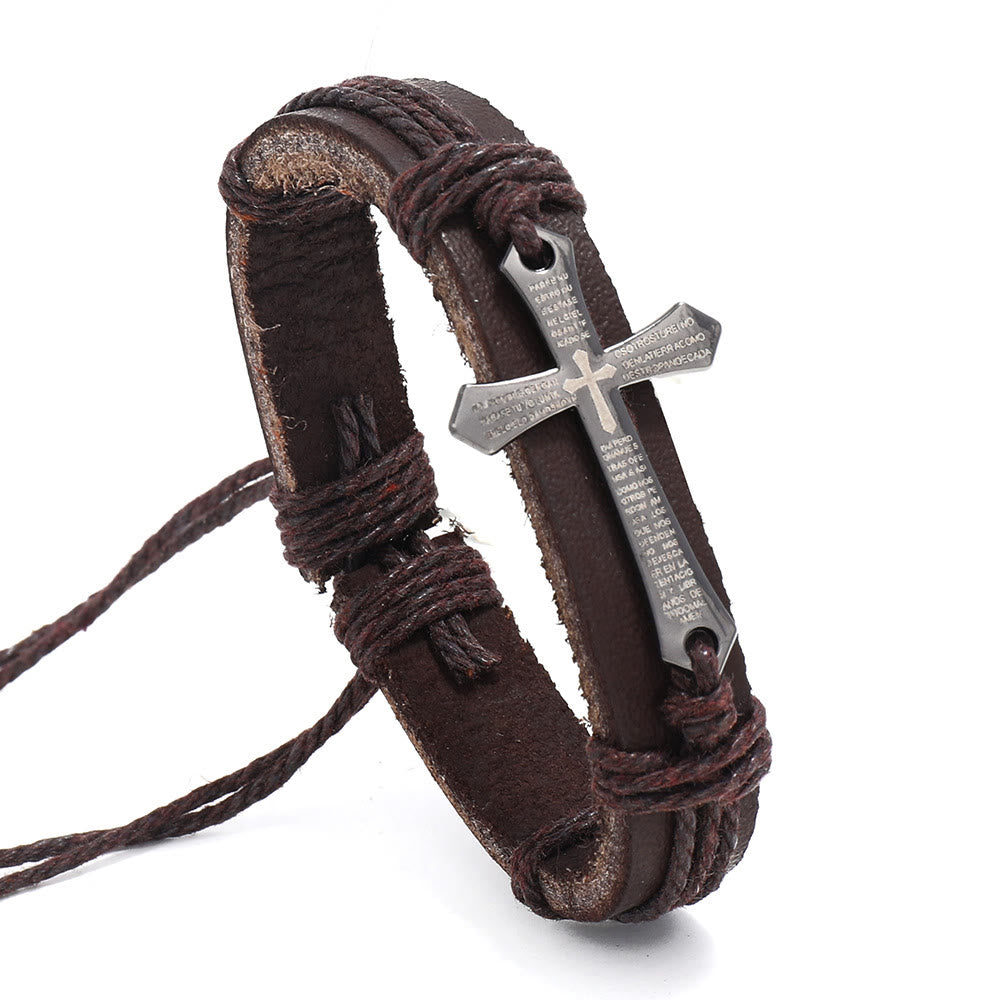 Rugged Faith Wrap Vintage Knot Cross with Scripture Bracelet in Black