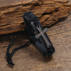 Rugged Faith Wrap Vintage Knot Cross with Scripture Bracelet in Black