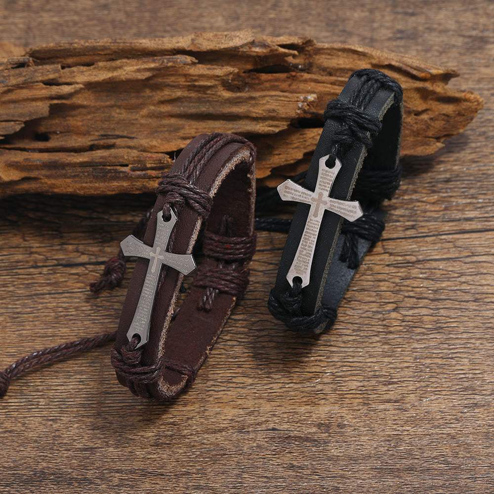 Rugged Faith Wrap Vintage Knot Cross with Scripture Bracelet in Black