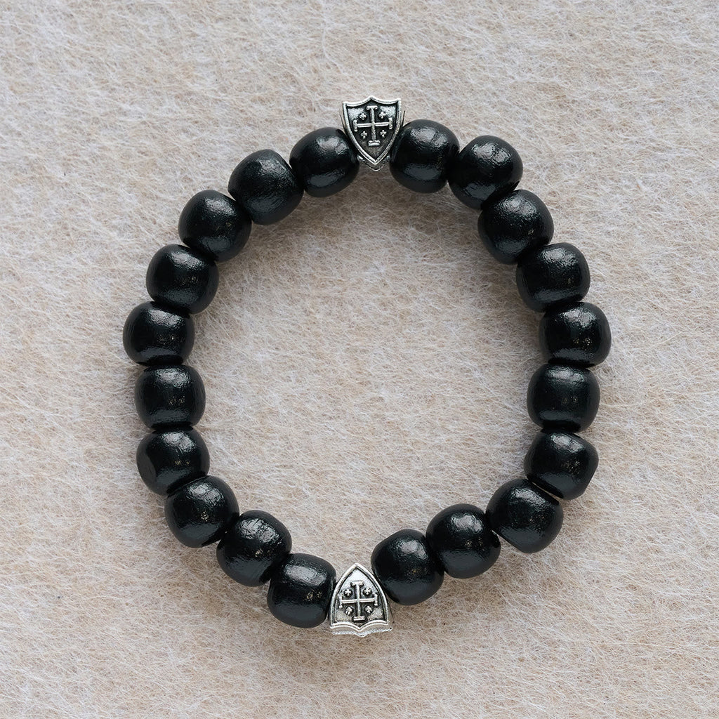 Black Wooden Prayer Handmade Bracelet with Dual Jerusalem Cross