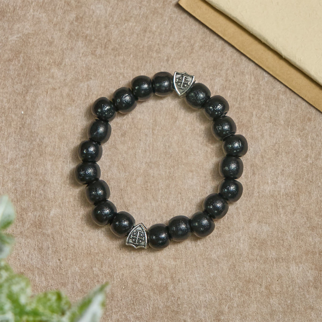 Black Wooden Prayer Handmade Bracelet with Dual Jerusalem Cross