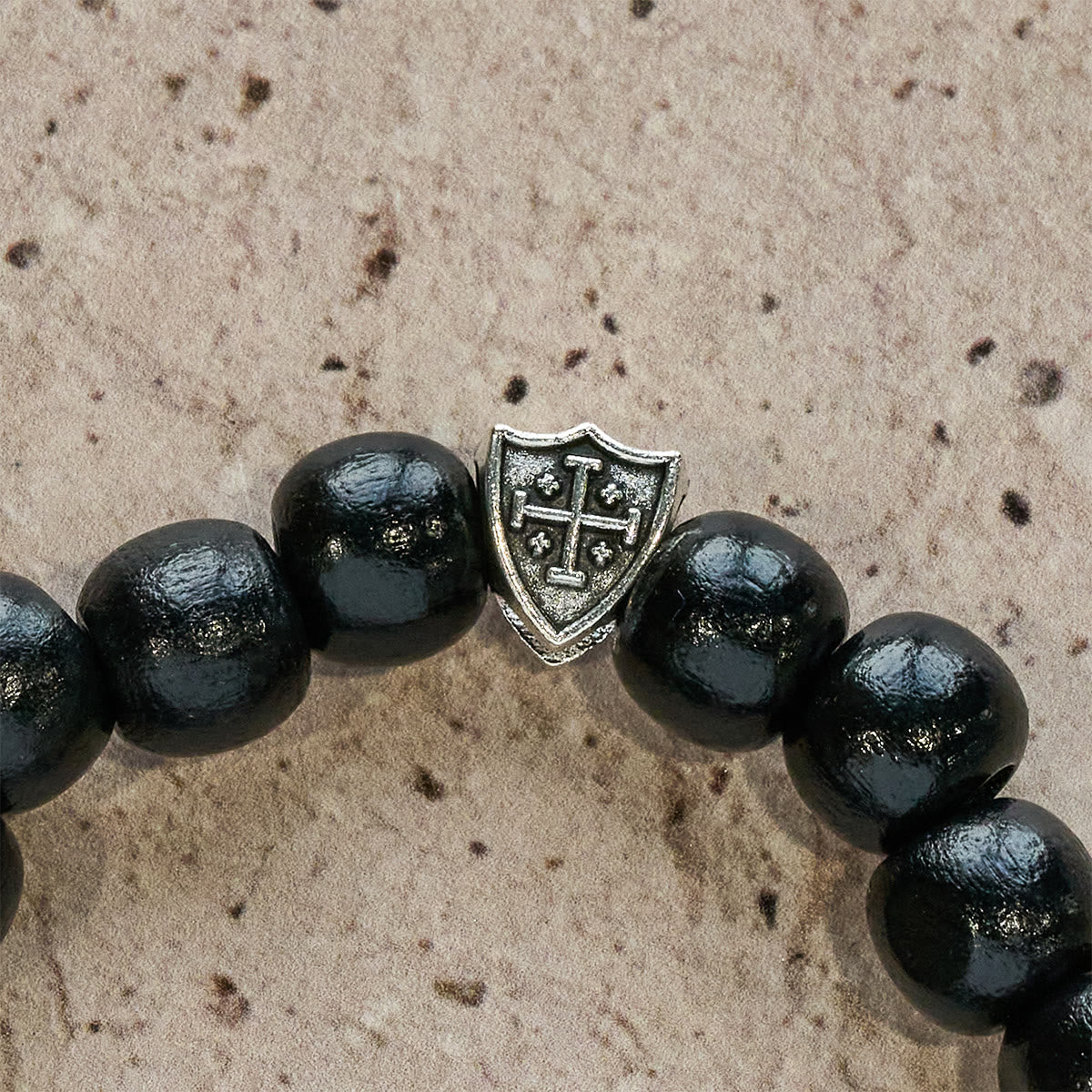 Black Wooden Prayer Handmade Bracelet with Dual Jerusalem Cross
