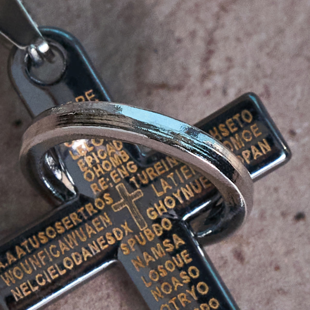Lord's Prayer with Interlocking Ring Cross Pendant Necklace