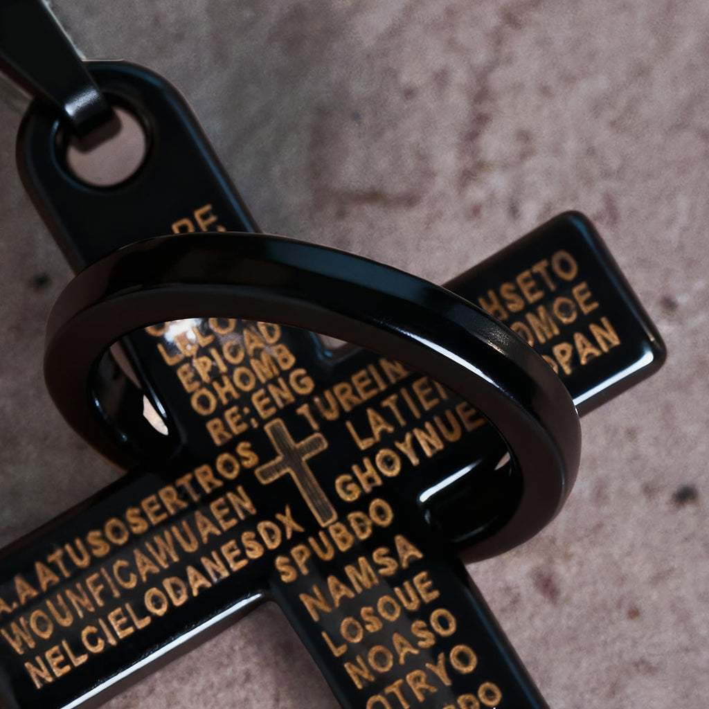 Lord's Prayer with Interlocking Ring Cross Pendant Necklace