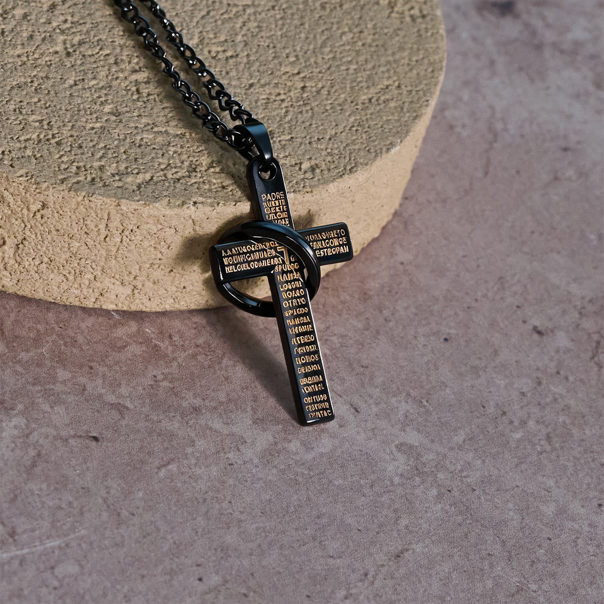Lord's Prayer with Interlocking Ring Cross Pendant Necklace