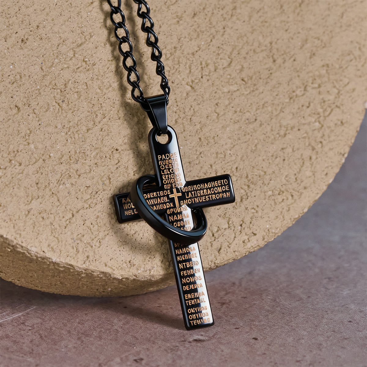 Lord's Prayer with Interlocking Ring Cross Pendant Necklace