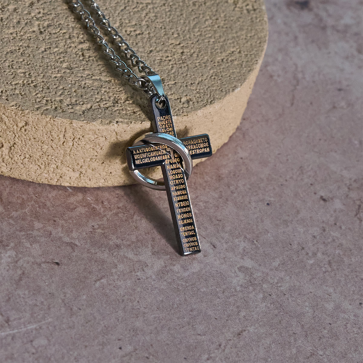 Lord's Prayer with Interlocking Ring Cross Pendant Necklace