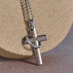 Lord's Prayer with Interlocking Ring Cross Pendant Necklace