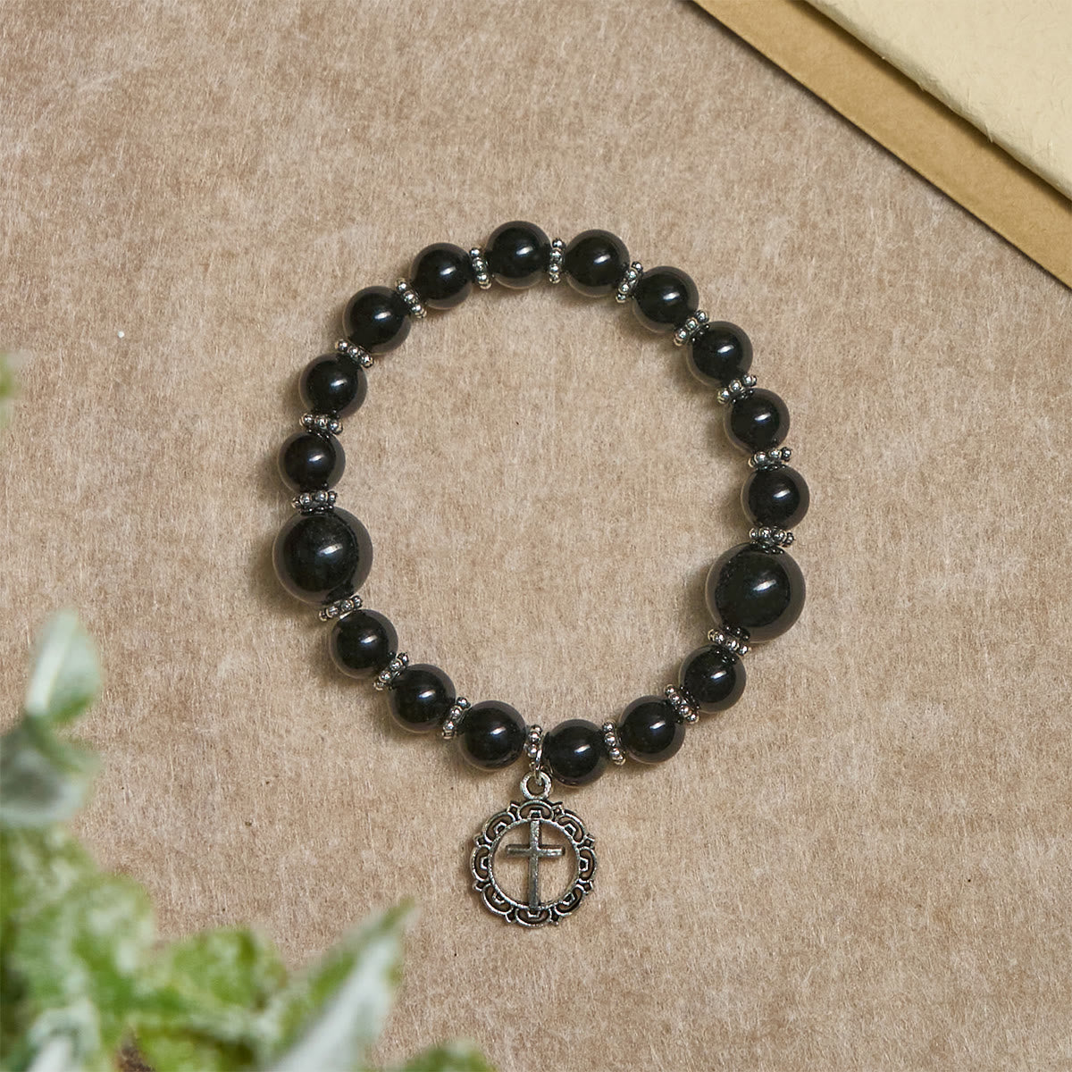 Spiritual Armor Black Obsidian Bracelet with Cross Charm