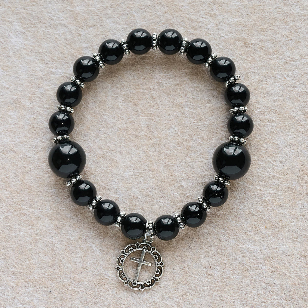 Spiritual Armor Black Obsidian Bracelet with Cross Charm