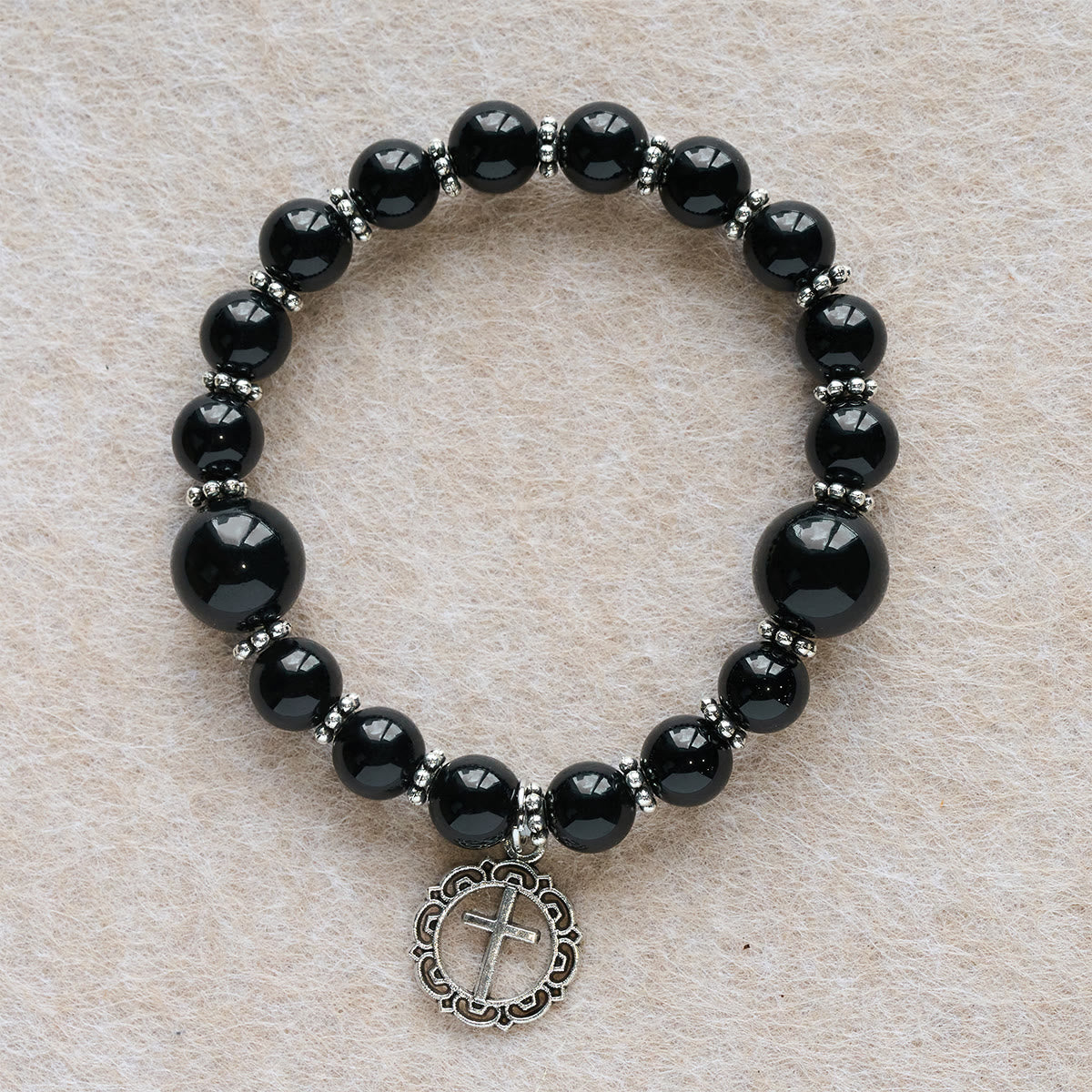Spiritual Armor Black Obsidian Bracelet with Cross Charm