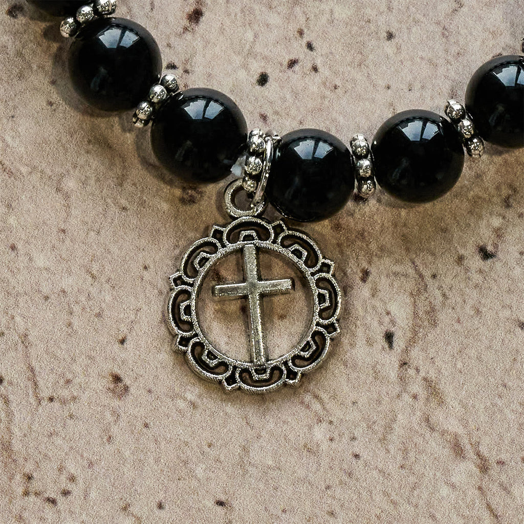 Spiritual Armor Black Obsidian Bracelet with Cross Charm