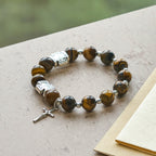 Courage in Christ Tiger Eye Stone Bracelet with Cross Charm