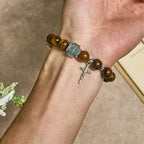 Courage in Christ Tiger Eye Stone Bracelet with Cross Charm