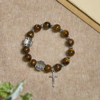 Courage in Christ Tiger Eye Stone Bracelet with Cross Charm