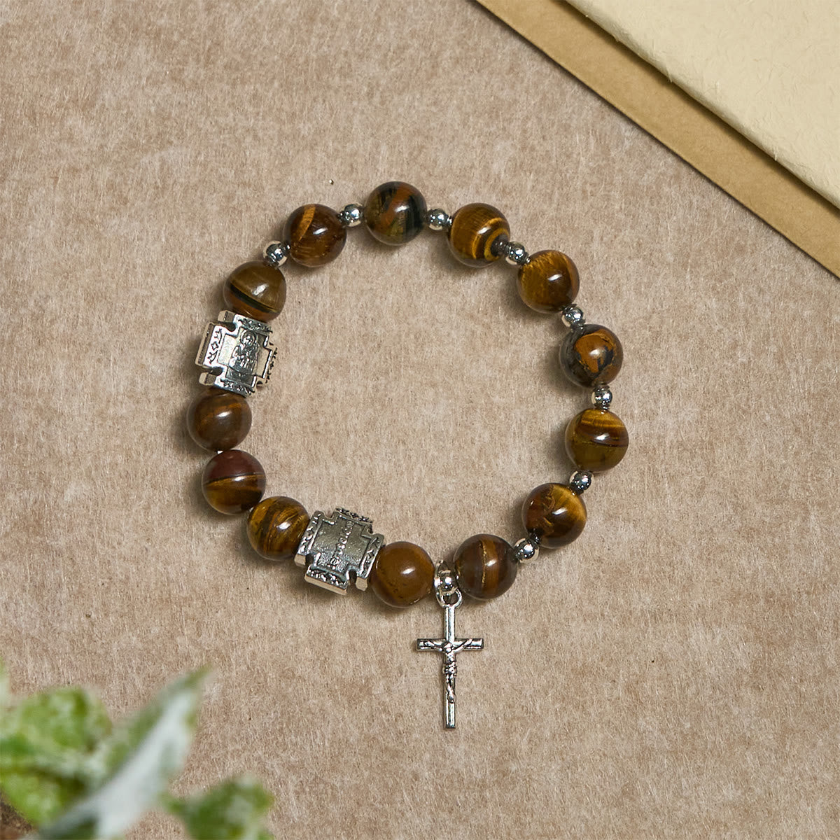 Courage in Christ Tiger Eye Stone Bracelet with Cross Charm