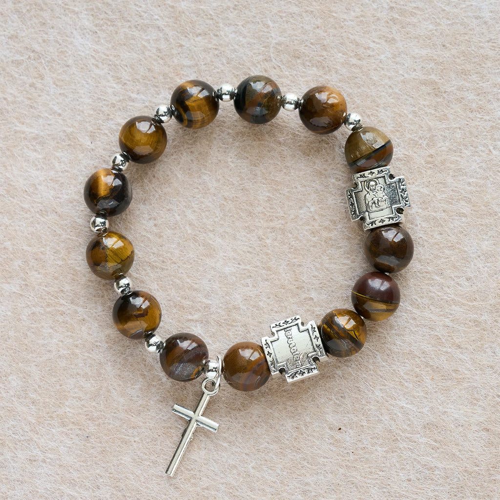 Courage in Christ Tiger Eye Stone Bracelet with Cross Charm