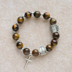 Courage in Christ Tiger Eye Stone Bracelet with Cross Charm