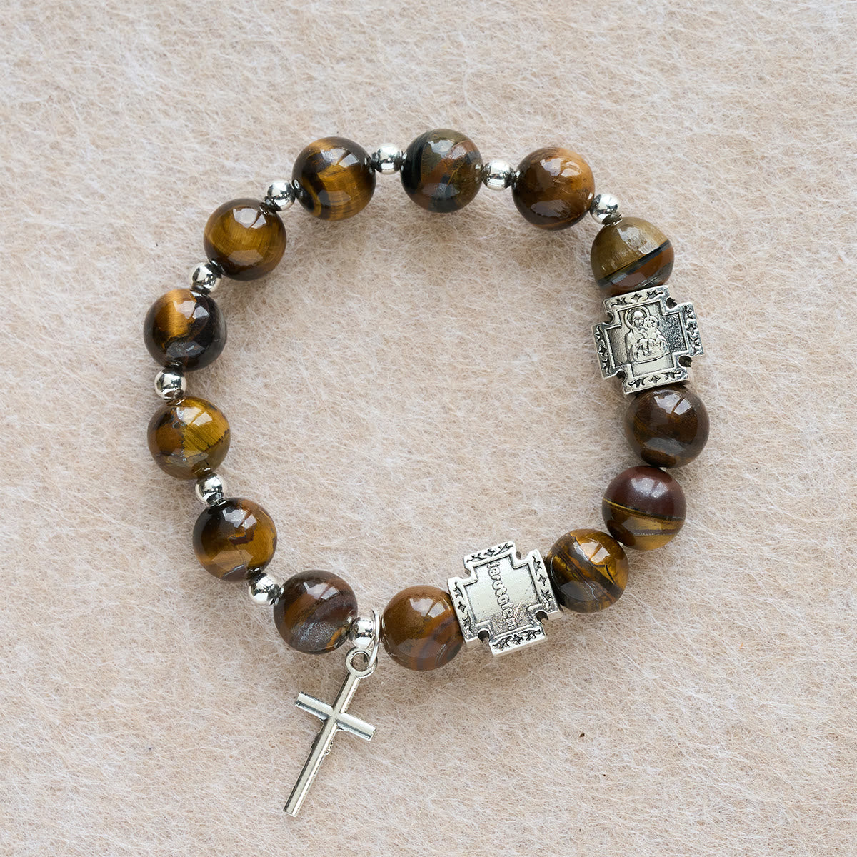 Courage in Christ Tiger Eye Stone Bracelet with Cross Charm