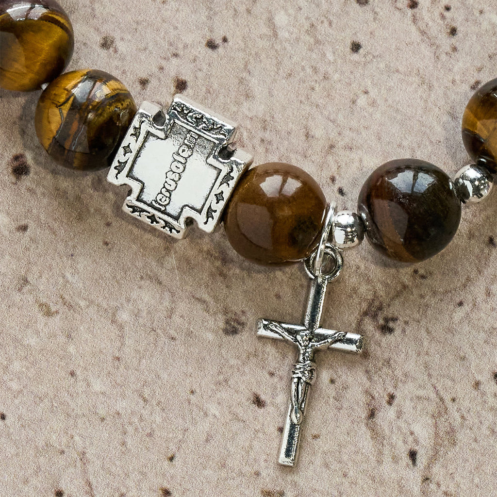 Courage in Christ Tiger Eye Stone Bracelet with Cross Charm