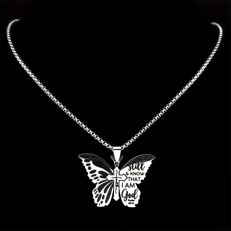 Psalm 46:10 Butterfly Cross Necklace