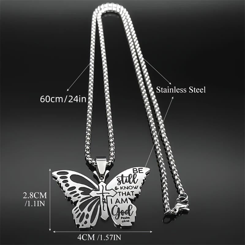 Psalm 46:10 Butterfly Cross Necklace