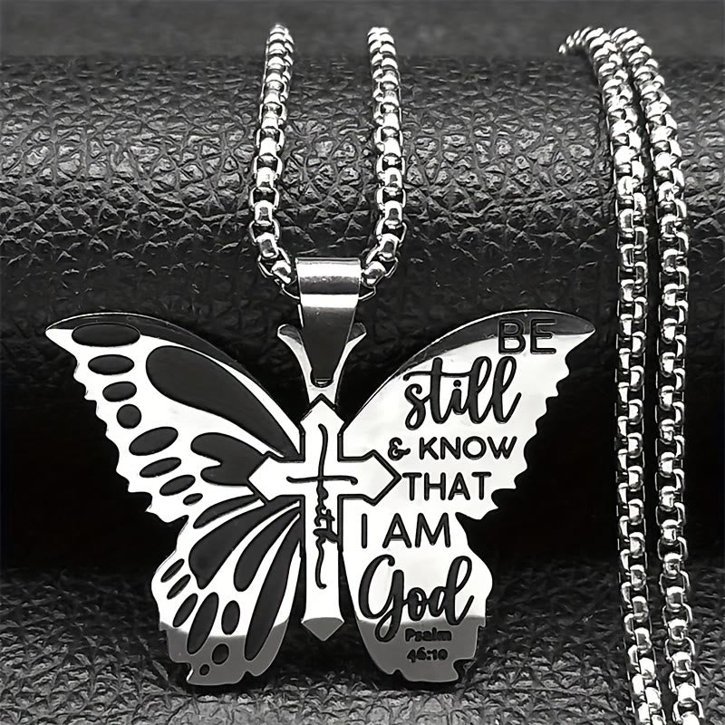 Psalm 46:10 Butterfly Cross Necklace