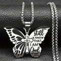 Psalm 46:10 Butterfly Cross Necklace
