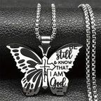 Psalm 46:10 Butterfly Cross Necklace