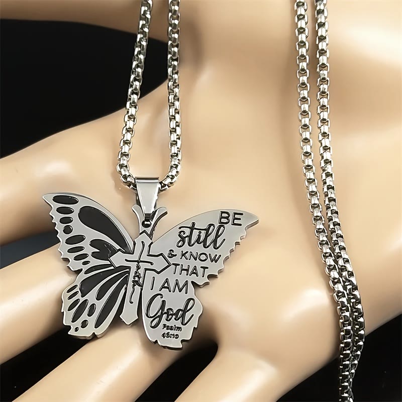 Psalm 46:10 Butterfly Cross Necklace