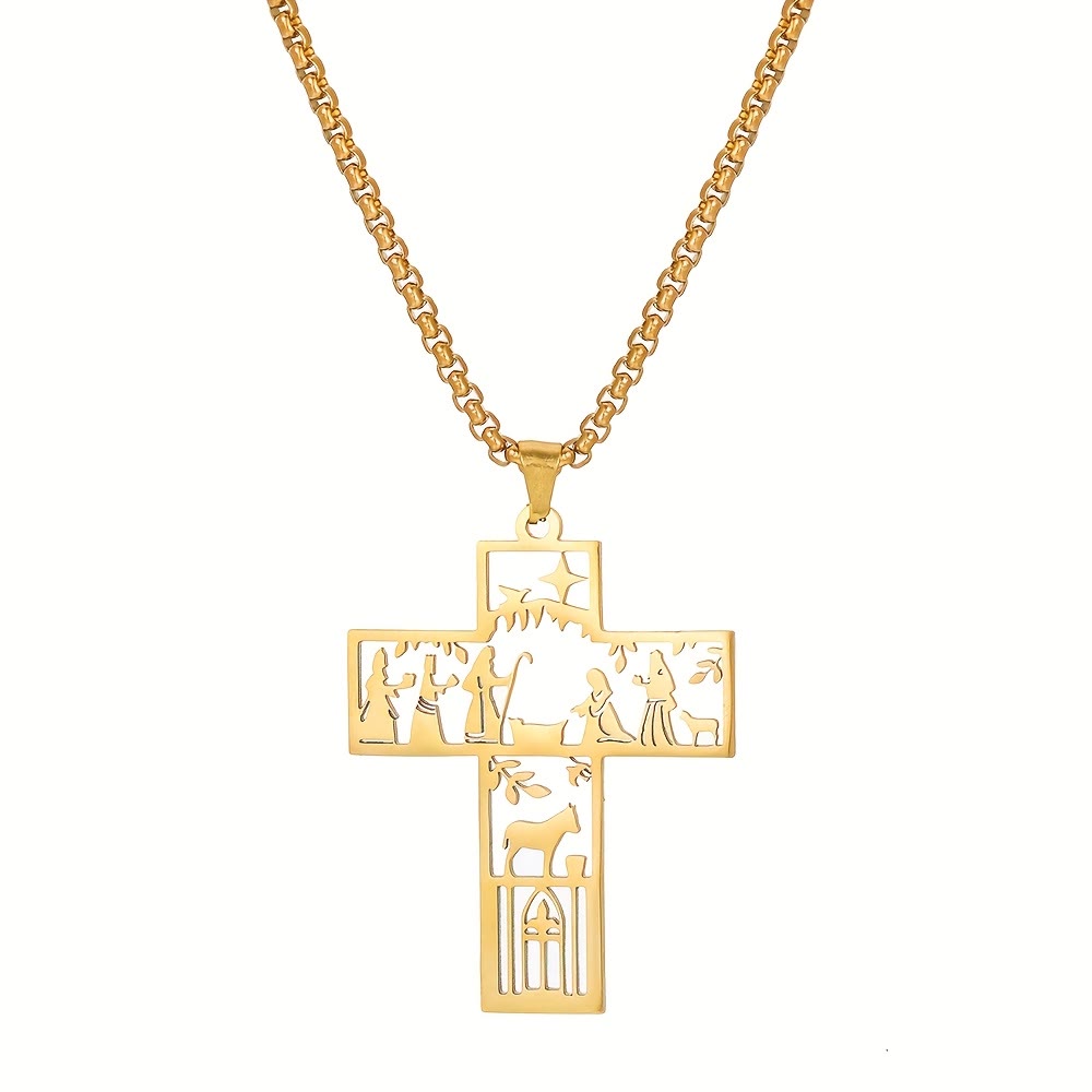 Cross with Nativity Cutout Necklace
