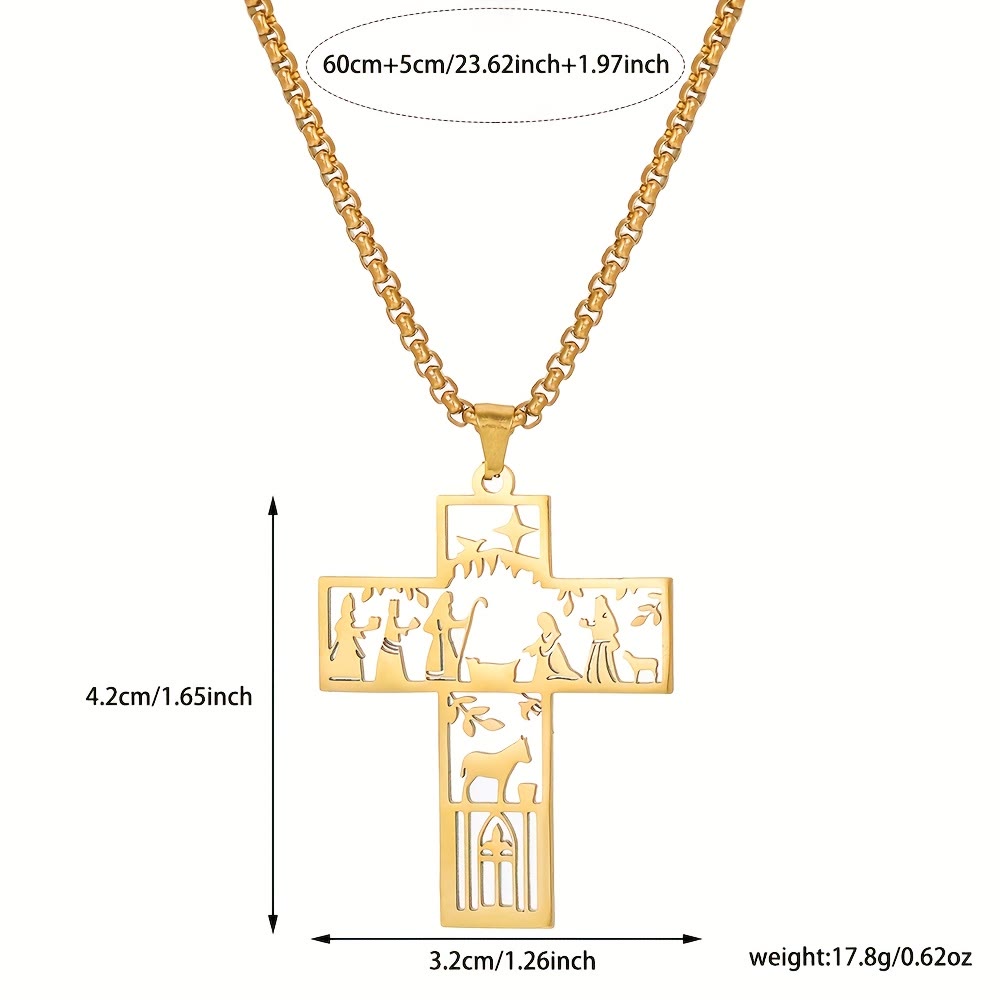 Cross with Nativity Cutout Necklace