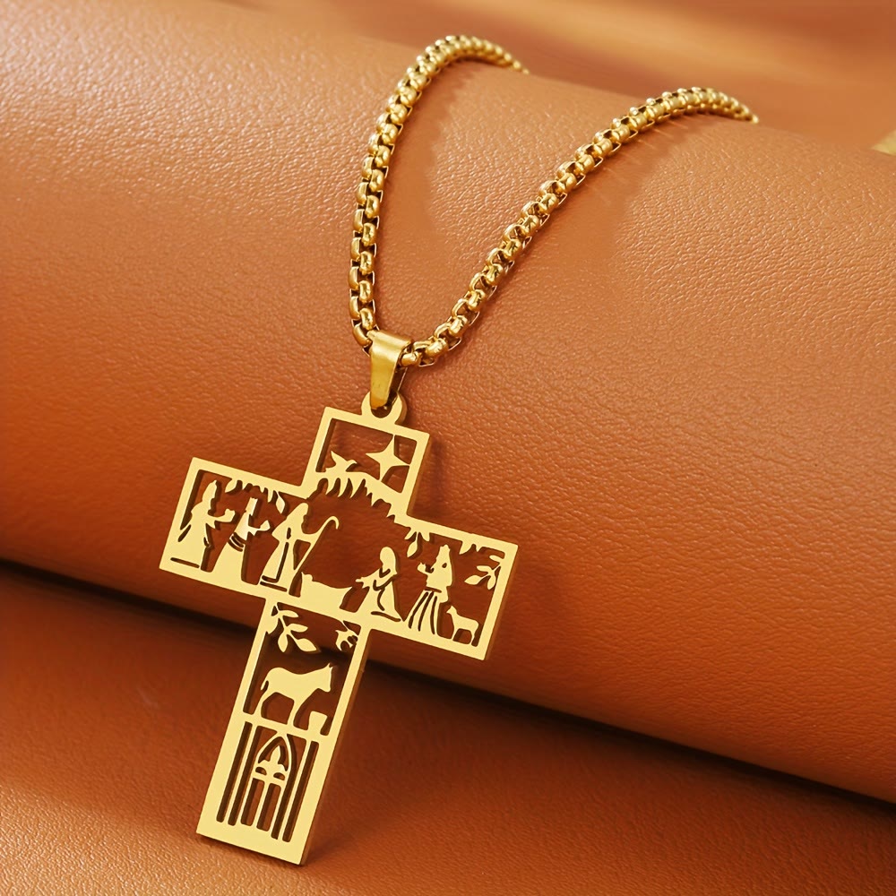 Cross with Nativity Cutout Necklace