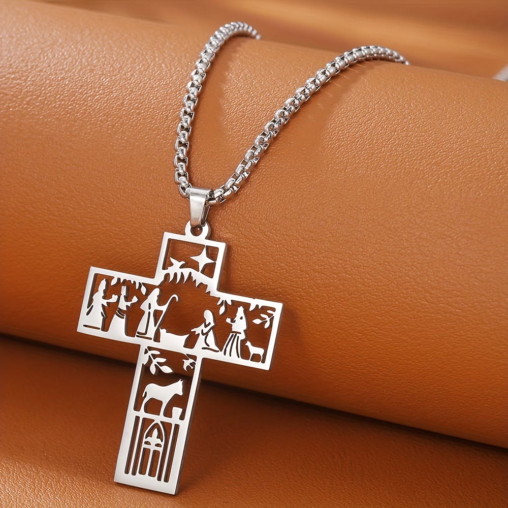 Cross with Nativity Cutout Necklace