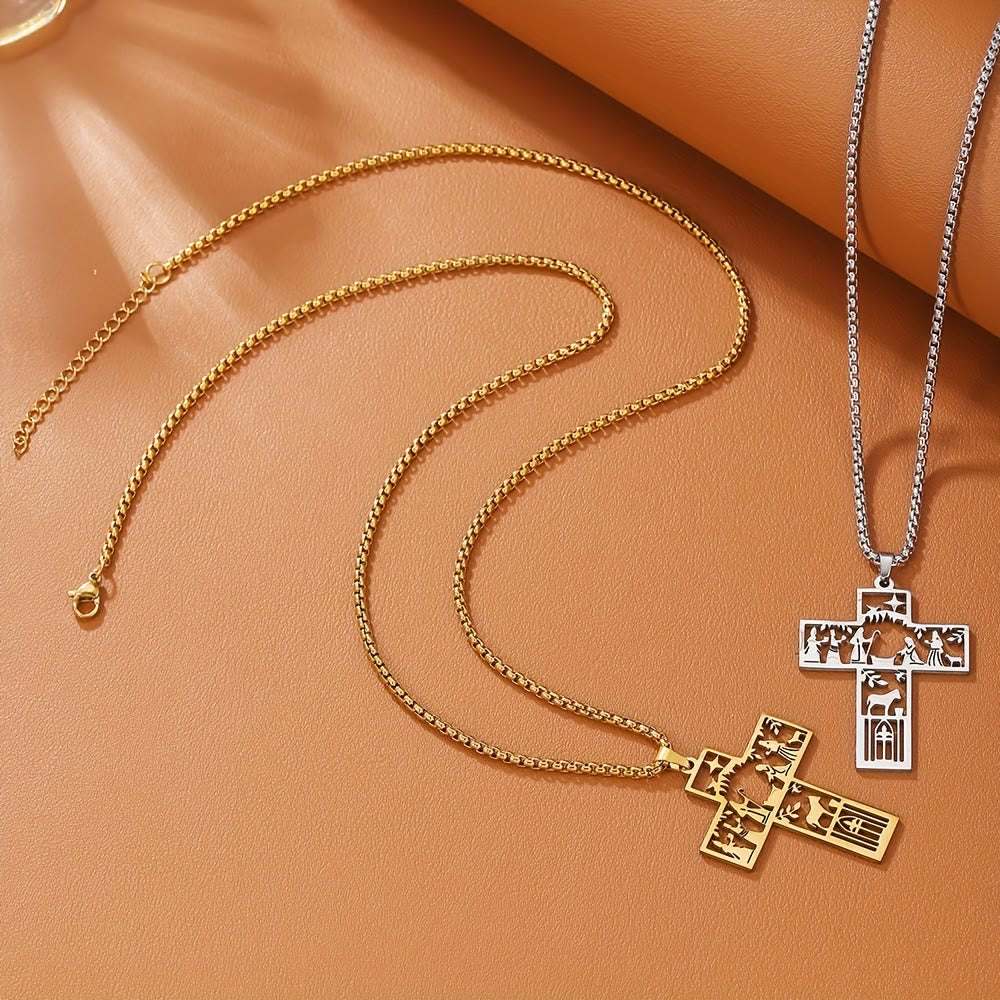 Cross with Nativity Cutout Necklace