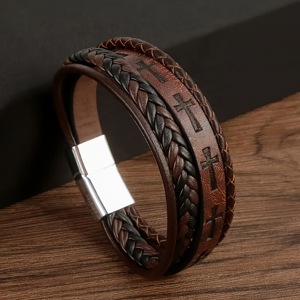 Braided Leather Cross Bracelet