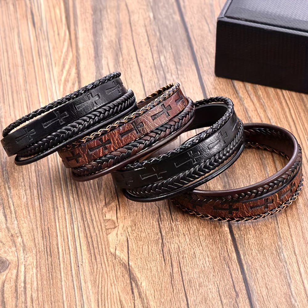 Braided Leather Cross Bracelet