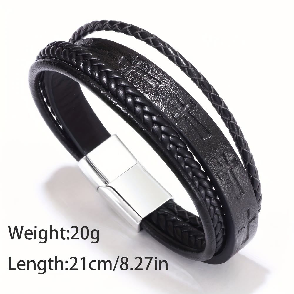 Braided Leather Cross Bracelet